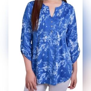 NY Collection Women's Knit Jacquard 3/4 Sleeve Roll Tab Top Plus Sizr 2x